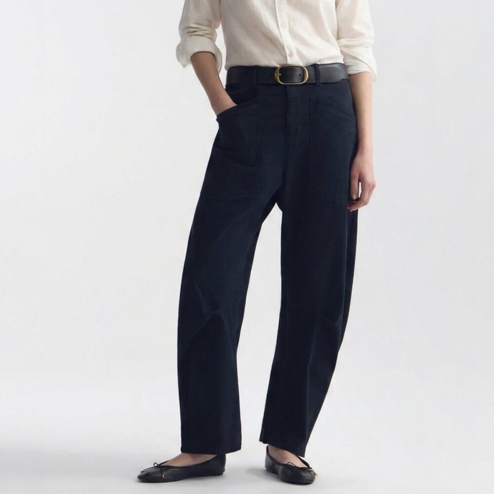 Nili Lotan Shon Barrel Leg Pants Curve Wide Leg Midnight Dark Navy Blue Size 0